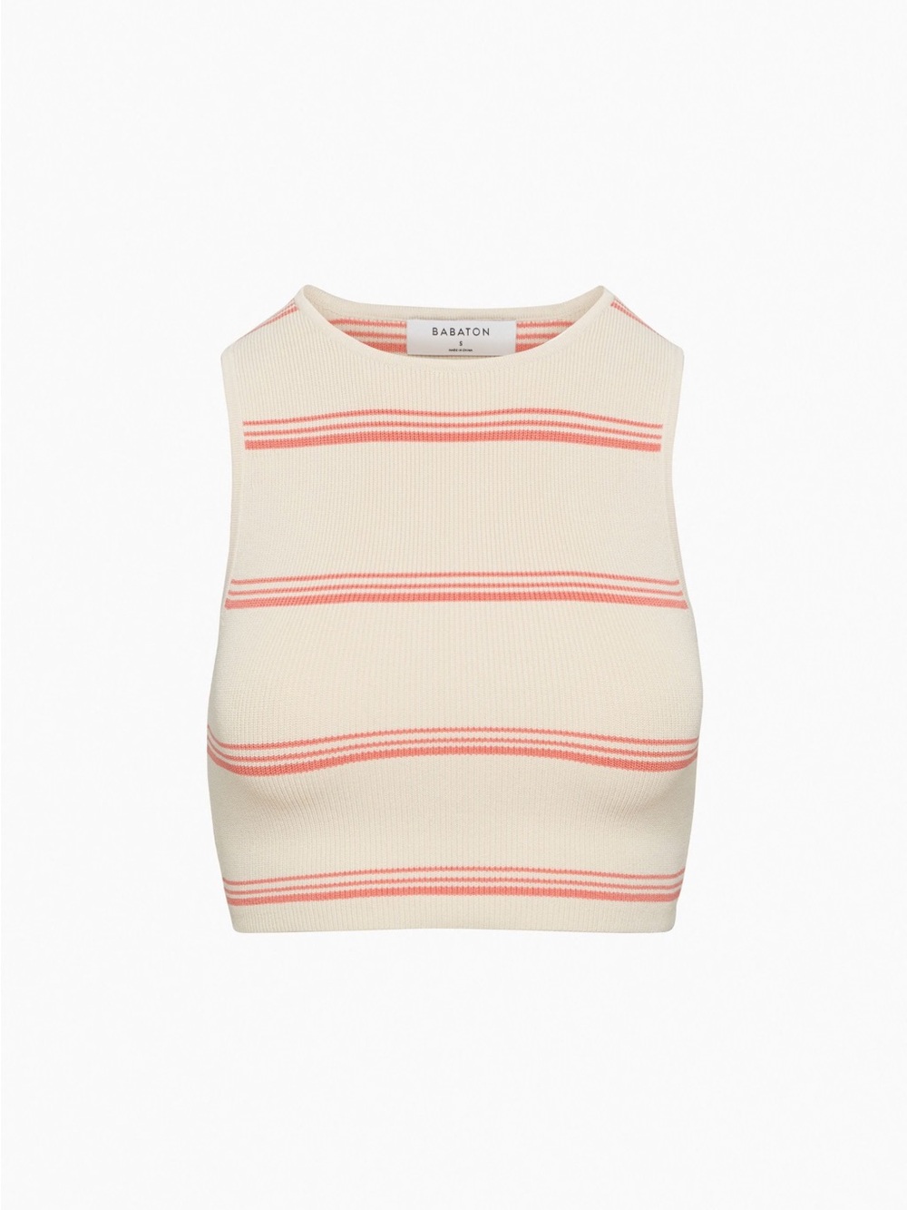 Babaton Racer Tank Cream & Pink Striped Knit Crop Size XL